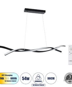 GloboStar® GLOBOSTAR® MORALES 61275 Μοντέρνο Κρεμαστό Φωτιστικό Οροφής LED 54W 6048lm 300° AC 220-240V IP20 Ρυθμιζόμενο Λευκό CCT με Χειριστήριο από 2700K έως 6000K Dimmable - Lumileds SMD Chip - Μαύρο Ματ - Μ90 x Π14 x Υ14cm - 3 Χρόνια Εγγύηση