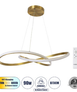 GloboStar® GLOBOSTAR® DEXTER 60916 Μοντέρνο Κρεμαστό Φωτιστικό Οροφής LED 90W 10080lm 300° AC 220-240V IP20 Ρυθμιζόμενο Λευκό CCT με Χειριστήριο από 2700K έως 6000K Dimmable - Lumileds SMD Chip - Χρυσό Βούρτσας - Μ73 x Π73 x Υ16cm - 3 Χρόνια Εγγύηση