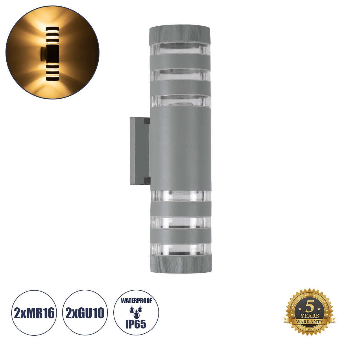 GLOBOSTAR® ORION 77885 Μοντέρνο Φωτιστικό Τοίχου - Απλίκα με Ντουί 2 x GU10 AC 220-240V Αδιάβροχο IP65 - Γκρι Ματ - Μ9 x Π15 x Υ35.5cm 3 GloboStar® GLOBOSTAR® ORION 77885 Μοντέρνο Φωτιστικό Τοίχου - Απλίκα με Ντουί 2 x GU10 AC 220-240V Αδιάβροχο IP65 - Γκρι Ματ - Μ9 x Π15 x Υ35.5cm