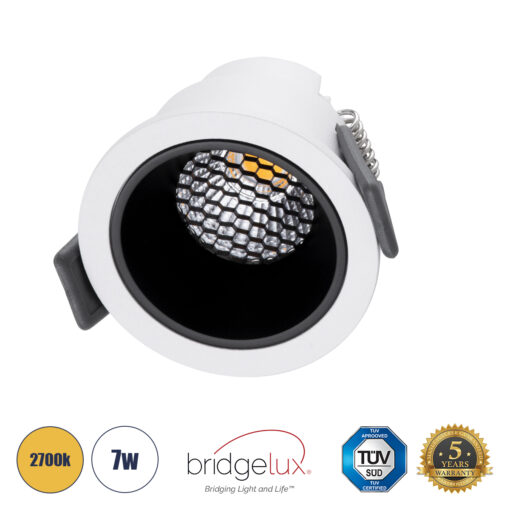 GloboStar® GloboStar® PLUTO-S 60247 Χωνευτό LED Spot Downlight TrimLess Φ6.4cm 7W 875lm 38° AC 220-240V IP20 Φ6.4 x Υ4.9cm - Στρόγγυλο - Λευκό με Μαύρο Κάτοπτρο & Anti-Glare HoneyComb - Θερμό Λευκό 2700K - Bridgelux COB - 5 Years Warranty