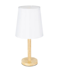 GloboStar® GloboStar® NAPHIE 01208 Κλασσικό Επιτραπέζιο Φωτιστικό Πορτατίφ Μονόφωτο 1 x E27 IP20 Μπεζ Ξύλο με Λευκό Ύφασμα - Μ21 x Π21 x Υ42cm