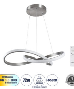 GloboStar® GLOBOSTAR® DEXTER 60948 Μοντέρνο Κρεμαστό Φωτιστικό Οροφής LED 72W 8064lm 300° AC 220-240V IP20 Ρυθμιζόμενο Λευκό CCT με Χειριστήριο από 2700K έως 6000K Dimmable - Lumileds SMD Chip - Νίκελ Βούρτσας - Μ56 x Π56 x Υ14cm - 3 Χρόνια Εγγύηση