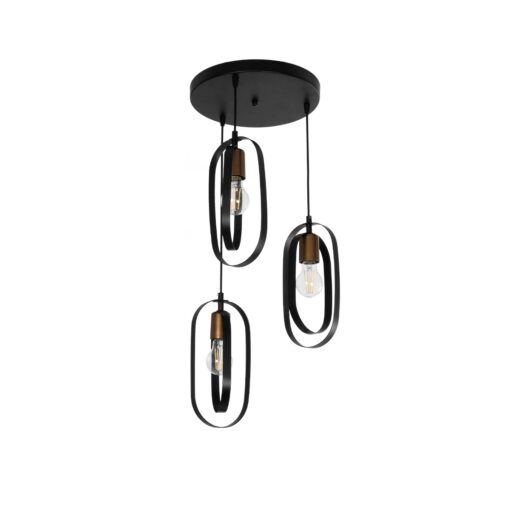 GloboStar® GLOBOSTAR® SPARKIO 201-0025 Vintage Κρεμαστό Φωτιστικό Οροφής με Ντουί 3 x E27 AC 220-240V IP20 - Μαύρο & Χρυσό - Μ36 x Π36 x Υ62cm