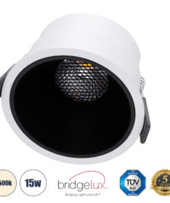 GloboStar® GloboStar® PLUTO-B 60258 Χωνευτό LED Spot Downlight TrimLess Φ10.4cm 15W 1950lm 38° AC 220-240V IP20 Φ10.4 x Υ6.5cm - Στρόγγυλο - Λευκό με Μαύρο Κάτοπτρο & Anti-Glare HoneyComb - Φυσικό Λευκό 4500K - Bridgelux COB - 5 Years Warranty