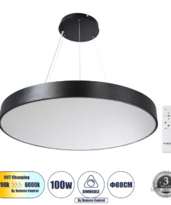 GloboStar® GLOBOSTAR® BURTON 61204-P Μοντέρνο Κρεμαστό Φωτιστικό Οροφής LED 100W 11020lm 120° AC 220-240V IP20 Ρυθμιζόμενο Λευκό CCT με Χειριστήριο από 2700K έως 6000K Dimmable - Lumileds SMD Chip - Μαύρο - Μ80 x Π80 x Υ8cm - 3 Χρόνια Εγγύηση