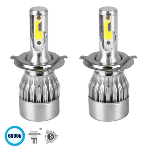GloboStar® GLOBOSTAR® LEDKITC6 82002 Λάμπα H4 LED 24W/48W 3600lm/7200lm 360° DC 12-24V Αδιάβροχο IP65 Ψυχρό Λευκό 6000K - CREE COB Chip - Μ3.5 x Π3.5 x Υ9.5cm - Πακέτο 2 Τεμαχίων - 1 Χρόνο Εγγύηση