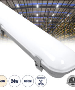 GloboStar® GloboStar® 60171 LED Γραμμικό Βιομηχανικό Φωτιστικό Tri-Proof 60cm 24W 2738lm 120° AC 220-240V Αδιάβροχο IP65 Μ60 x Π10.5 x Υ8cm Φυσικό Λευκό 4500K - 3 Χρόνια Εγγύηση