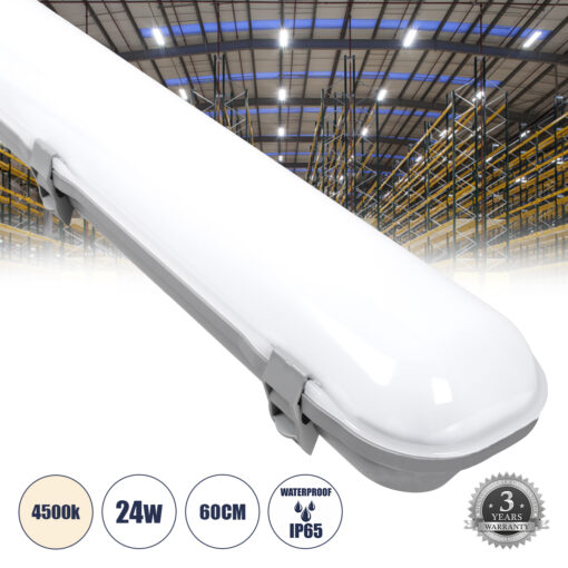 GloboStar® GloboStar® 60171 LED Γραμμικό Βιομηχανικό Φωτιστικό Tri-Proof 60cm 24W 2738lm 120° AC 220-240V Αδιάβροχο IP65 Μ60 x Π10.5 x Υ8cm Φυσικό Λευκό 4500K - 3 Χρόνια Εγγύηση