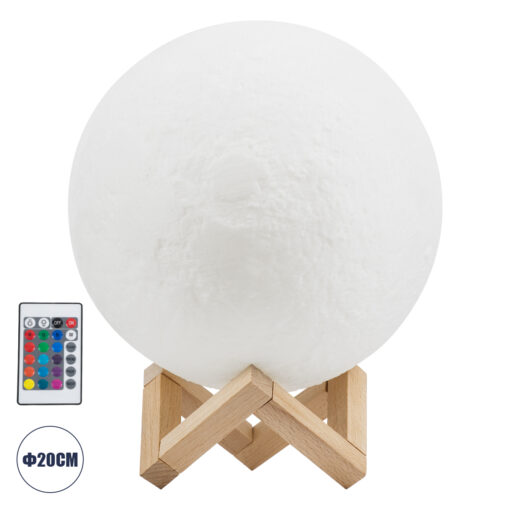 GloboStar® GloboStar® MOON 79620 Επιτραπέζιο Φωτιστικό Πορτατίφ LED 6W 360lm 360° DC 5V IP20 RGBW Dimmable Λευκό Πλαστικό με Μπεζ Ξύλο - Μ20 x Π20 x Υ25cm - 2 Xρόνια Εγγύηση