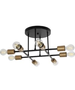 GloboStar® GloboStar® BLAZEA 201-0064 Vintage Φωτιστικό Οροφής Πλέγμα Πολύφωτο 8 x E27 IP20 Χρυσό & Μαύρο Μέταλλο - Μ51 x Π51 x Υ7cm