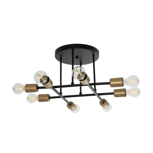 GloboStar® GloboStar® BLAZEA 201-0064 Vintage Φωτιστικό Οροφής Πλέγμα Πολύφωτο 8 x E27 IP20 Χρυσό & Μαύρο Μέταλλο - Μ51 x Π51 x Υ7cm
