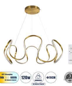 GloboStar® GLOBOSTAR® TARANTULA 61396 Μοντέρνο Κρεμαστό Φωτιστικό Οροφής LED 120W 13440lm 300° AC 220-240V IP20 Ρυθμιζόμενο Λευκό CCT με Χειριστήριο από 2700K έως 6000K Dimmable - Lumileds SMD Chip - Χρυσό Βούρτσας - Μ78 x Π78 x Υ31.5cm - 3 Χρόνια Εγγύηση