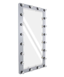 GloboStar® GloboStar® MAKEUP MIRROR-160x80-3 Μοντέρνος Καθρέπτης Μακιγιάζ με Πλαίσιο Φυσικού Ξύλου με Διακόπτη On/Off 20 x E27 AC220-240V - Μ80 x Π7 x Υ160cm - Γκρι Τσιμέντου