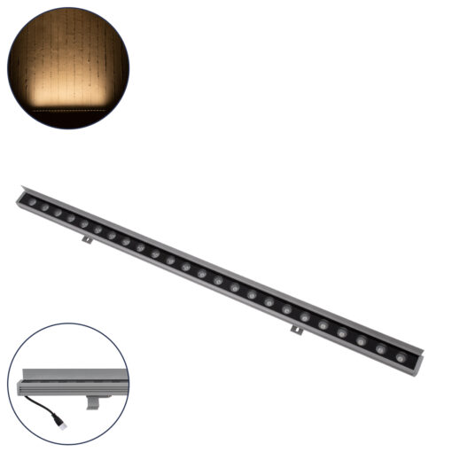 GloboStar® GLOBOSTAR® WASHER-FAIA 90186 Μπάρα Φωτισμού Wall Washer με Αντιθαμβωτική Γρίλια LED 24W 2040lm 15° DC 24V Αδιάβροχο IP65 Θερμό Λευκό 2700K Dimmable - Ασημί - Μ100 x Π4 x Υ5.5cm - 3 Χρόνια Εγγύηση