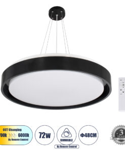 GloboStar® GLOBOSTAR® BARCHETTA 61046-P Μοντέρνο Κρεμαστό Φωτιστικό Οροφής LED 72W 8306lm 120° AC 220-240V IP20 Ρυθμιζόμενο Λευκό CCT με Χειριστήριο από 2700K έως 6000K Dimmable - Lumileds SMD Chip - Μαύρο - Μ48 x Π48 x Υ8.2cm - 3 Χρόνια Εγγύηση