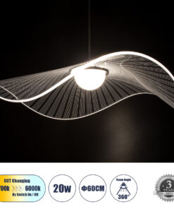 GloboStar® GLOBOSTAR® ACRYLICA 60975 Μοντέρνο Κρεμαστό Φωτιστικό Οροφής LED 20W 2240lm 360° AC 220-240V IP20 Ρυθμιζόμενο Λευκό CCT με On/Off 2700K/4500K/6000K - Lumileds SMD Chip - Διάφανο & Μαύρο - Μ60 x Π60 x Υ15cm - 3 Χρόνια Εγγύηση