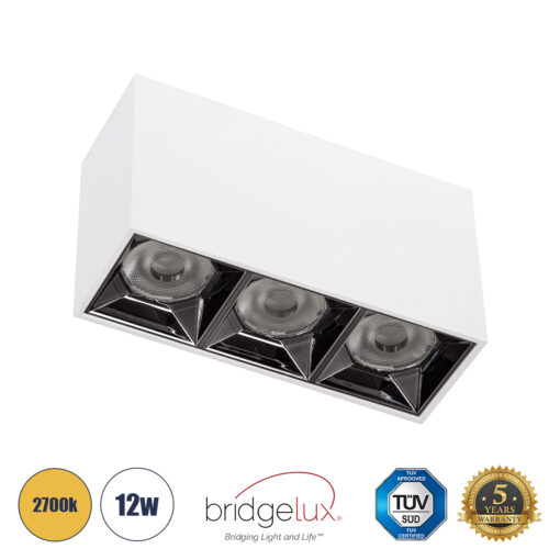 GloboStar® GloboStar® LUMINAR SUPERIOR 60327 Επιφανειακό LED Spot Downlight TrimLess 12W 1620lm 36° AC 220-240V IP20 Μ11.8 x Π4.2 x Υ6.6cm - Λευκό με Κάτοπτρο Χρωμίου - Θερμό Λευκό 2700K - Bridgelux High Lumen Chip Gen2 - TÜV Certified Driver - 5 Years Warranty
