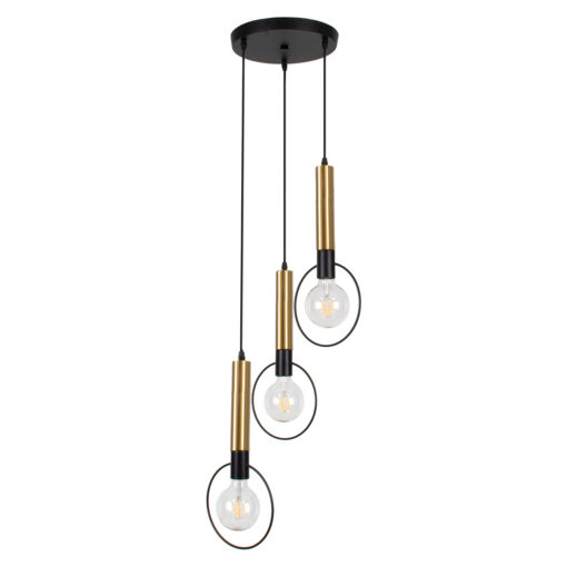 GloboStar® GLOBOSTAR® OLVERO 00773 Μοντέρνο Κρεμαστό Φωτιστικό Οροφής με Ντουί 3 x E27 AC 220-240V IP20 - Μαύρο & Χρυσό - Μ30 x Π30 x Y130cm
