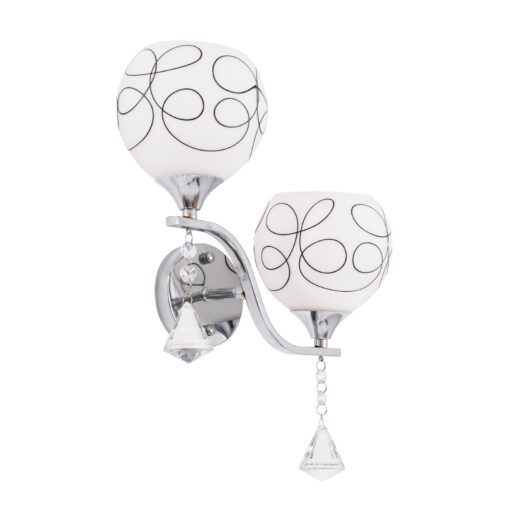 GloboStar® GloboStar® CANTER 00635 Μοντέρνο Επιτοίχιο Φωτιστικό Απλίκα Δίφωτο 2 x E27 IP20 Ασημί Μέταλλο με Λευκό Γυαλί - Μ32 x Π15 x Υ40cm