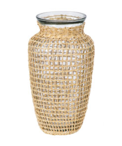 GloboStar® GloboStar® MANDY 35621 Διακοσμητικό Βάζο Γυάλινο Διάφανο με Μπαμπού Φ11.5 x Υ21cm