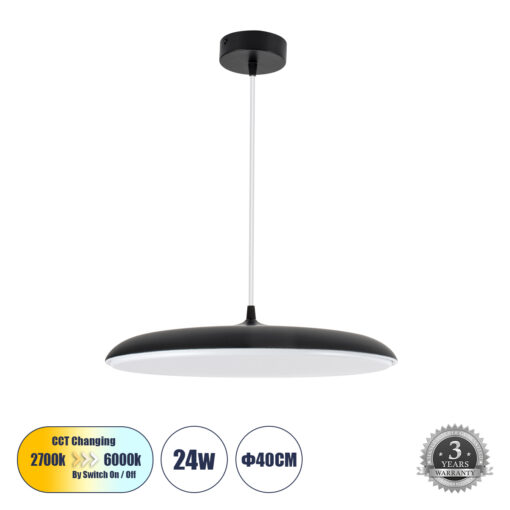 GloboStar® GLOBOSTAR® BARON 61254 Μοντέρνο Κρεμαστό Φωτιστικό Οροφής LED 24W 2880lm 120° AC 220-240V IP20 Ρυθμιζόμενο Λευκό CCT με On/Off 2700K/4500K/6000K - Lumileds SMD Chip - Μαύρο - Μ40 x Π40 x Υ10cm - 3 Χρόνια Εγγύηση
