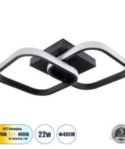 GloboStar® GloboStar® NORA 61061 Φωτιστικό Οροφής Design LED CCT 22W 2640lm 300° AC 220-240V - Εναλλαγή Φωτισμού μέσω Διακόπτη On/Off All In One Ψυχρό 6000k+Φυσικό 4500k+Θερμό 2700k Μ40 x Π24 x Υ7cm - Μαύρο