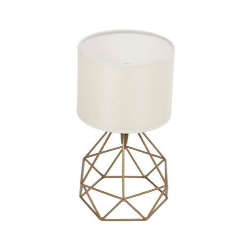 GloboStar® GloboStar® SHAPE 202-0058 Μοντέρνο Eπιτραπέζιο Φωτιστικό Πορτατίφ Μονόφωτο 1 x E27 IP20 Χρυσό Μέταλλο με Λευκό Ύφασμα - Μ16 x Π16 x Υ30cm