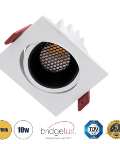 GloboStar® GloboStar® LEO-SQ 60289 Χωνευτό LED Spot Downlight TrimLess Μ8.5xΠ8.5cm 10W 1250lm 38° AC 220-240V IP20 Μ8.5 x Π8.5 x Υ6.6cm - Τετράγωνο - Κινούμενο - Λευκό με Μαύρο Κάτοπτρο & Anti-Glare HoneyComb - Θερμό Λευκό 2700K - Bridgelux COB - 5 Years Warranty