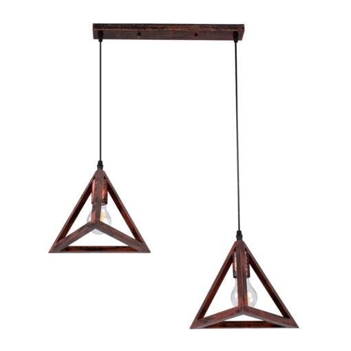 GloboStar® GLOBOSTAR® TRIANGLE 00613 Μοντέρνο Κρεμαστό Φωτιστικό Οροφής με Ντουί 2 x E27 AC 220-240V IP20 - Χάλκινο - Μ60 x Π22 x Y130cm