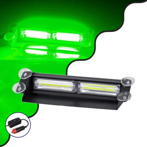 GloboStar® GloboStar® 85113 PRO Series Μπάρα Σήμανσης με Βεντούζες για Παρμπρίζ Οχήματος Security - Ασφαλείας για Αυτοκίνητα & Φορτηγά 13 Προγραμμάτων Φωτισμού STROBE LED CREE CXB COB 18W DC 10-30V IP20 Πράσινο