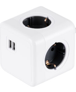 GloboStar® GloboStar® TRAVEL PowerCube PRO Certified 79639 Πολύπριζο 6 Θέσεων με 1.5m Kαλώδιο - 4 Πρίζες Ασφαλείας Childproof EU Schuko AC 220-240V & 2 Πρίζες USB Max 2.1A/DC 5V Μ7.5 x Π7.5 x Υ7.5 - Λευκό με Γκρι - Max Load 3680W/16A