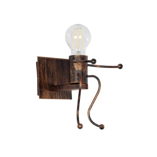 GloboStar® GloboStar® LITTLE MAN 01592 Μοντέρνο Επιτοίχιο Φωτιστικό Απλίκα Μονόφωτο 1 x E27 IP20 Χάλκινο Μέταλλο - Μ12 x Π19 x Υ17cm