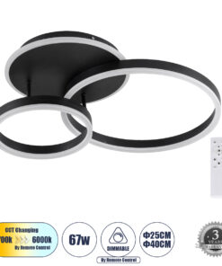 GloboStar® GloboStar® VENOM 61120 Φωτιστικό Οροφής Δαχτυλίδι-Κύκλος LED CCT 67W 8107lm 360° AC 220-240V - Εναλλαγή Φωτισμού μέσω Τηλεχειριστηρίου All In One Ψυχρό 6000k+Φυσικό 4500k+Θερμό 2700k Dimmable Φ25+40cm+BackLight - Μαύρο - 3 Years Warranty