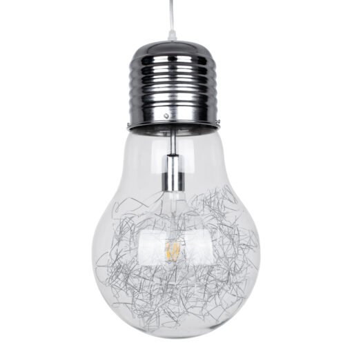 GloboStar® GLOBOSTAR® LAMP 01677 Μοντέρνο Κρεμαστό Φωτιστικό Οροφής με Ντουί 1 x E27 AC 220-240V IP20 - Ασημί & Διάφανο - Μ30 x Π30 x Υ52cm