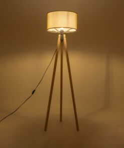 GloboStar® GloboStar® SAGA 204-0047 Μοντέρνο Eπιδαπέδιο Φωτιστικό Μονόφωτο 1 x E27 IP20 Μπεζ Ξύλο με Πράσινο Ύφασμα - Μ38 x Π38 x Υ140cm