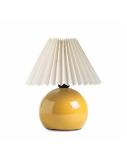 GloboStar® GloboStar® LISBON 204-0155 Μοντέρνο Eπιτραπέζιο Φωτιστικό Μονόφωτο 1 x E27 IP20 Κίτρινο Μέταλλο με Μπεζ Ύφασμα - Μ22 x Π22 x Υ38cm