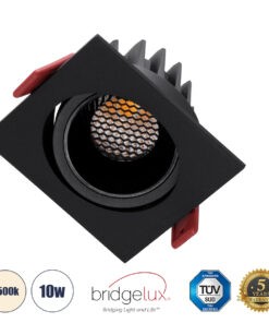 GloboStar® GloboStar® LEO-SQ 60292 Χωνευτό LED Spot Downlight TrimLess Μ8.5xΠ8.5cm 10W 1300lm 38° AC 220-240V IP20 Μ8.5 x Π8.5 x Υ6.6cm - Τετράγωνο - Κινούμενο - Μαύρο & Anti-Glare HoneyComb - Φυσικό Λευκό 4500K - Bridgelux COB - 5 Years Warranty