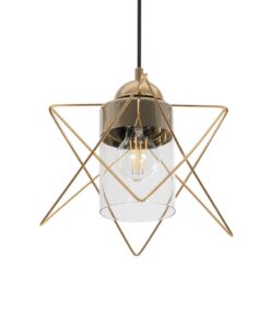 GloboStar® GLOBOSTAR® PLEX 202-0037 Μοντέρνο Κρεμαστό Φωτιστικό Οροφής με Ντουί 1 x E27 AC 220-240V IP20 - Χρυσό & Διάφανο - Μ25 x Π25 x Υ23cm