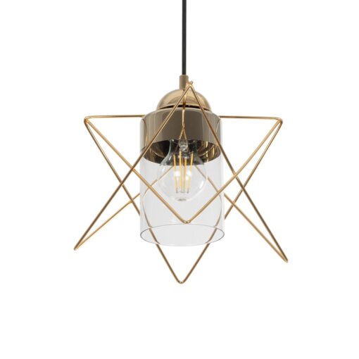GloboStar® GLOBOSTAR® PLEX 202-0037 Μοντέρνο Κρεμαστό Φωτιστικό Οροφής με Ντουί 1 x E27 AC 220-240V IP20 - Χρυσό & Διάφανο - Μ25 x Π25 x Υ23cm