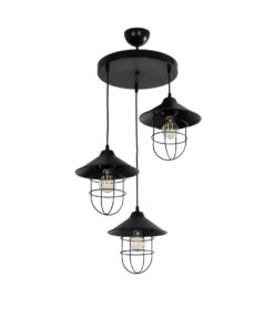 GloboStar® GLOBOSTAR® CAGE 203-0097 Vintage Κρεμαστό Φωτιστικό Οροφής με Ντουί 3 x E27 AC 220-240V IP20 - Μαύρο - Μ45 x Π45 x Υ45cm