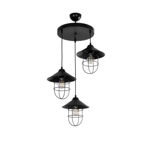 GloboStar® GLOBOSTAR® CAGE 203-0097 Vintage Κρεμαστό Φωτιστικό Οροφής με Ντουί 3 x E27 AC 220-240V IP20 - Μαύρο - Μ45 x Π45 x Υ45cm