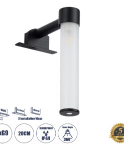 GloboStar® GloboStar® ELSA 60404 Μοντέρνο Φωτιστικό Τοίχου - Απλίκα Καθρέπτη Μπάνιου - Πίνακα 1 x G9 360° AC 220-240V IP44 Μ3.5 x Π13.5 x Υ20cm - Μαύρο - 5 Χρόνια Εγγύηση
