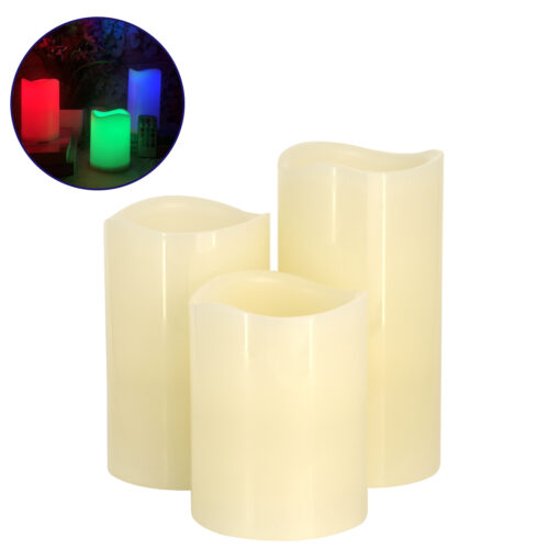 GloboStar® GloboStar® 79556 ΣΕΤ 3 Διακοσμητικών Realistic Κεριών Παραφίνης με LED Εφέ Κινούμενης Φλόγας - Μπαταρίας & Ασύρματο Χειριστήριο IR Πολύχρωμα RGB Dimmable
