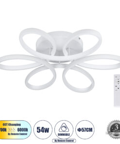 GloboStar® GLOBOSTAR® MARGARET 61401 Μοντέρνο Φωτιστικό Οροφής LED 54W 6210lm 360° AC 220-240V IP20 Ρυθμιζόμενο Λευκό CCT με Χειριστήριο από 2700K έως 6000K Dimmable - Lumileds SMD Chip - Λευκό Ματ - Μ57 x Π57 x Υ12cm - 3 Χρόνια Εγγύηση