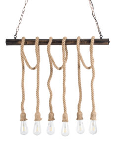 GloboStar® GLOBOSTAR® RAILROAD 01379 Vintage Κρεμαστό Φωτιστικό Οροφής με Ντουί 6 x E27 AC 220-240V IP20 - Μπεζ & Χάλκινο - Μ80 x Π4 x Y55cm