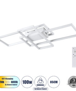 GloboStar® GloboStar® QUADRA 61386 Φωτιστικό Οροφής Design LED CCT 100W 12000lm 120° AC 220-240V - Εναλλαγή Φωτισμού μέσω Τηλεχειριστηρίου All In One Ψυχρό 6000k+Φυσικό 4500k+Θερμό 2700k Dimmable Μ85 x Π45 x Υ9cm - Λευκό - 3 Years Warranty