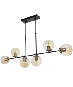 GloboStar® GloboStar® LATTICE 203-0016 Μοντέρνο Κρεμαστό Φωτιστικό Μπάλα Πολύφωτο 6 x E27 IP20 Μαύρο & Μπρούτζινο Μέταλλο με Mελί Γυαλί - Μ120 x Π15 x Υ32cm