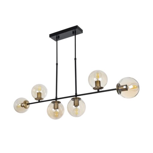GloboStar® GloboStar® LATTICE 203-0016 Μοντέρνο Κρεμαστό Φωτιστικό Μπάλα Πολύφωτο 6 x E27 IP20 Μαύρο & Μπρούτζινο Μέταλλο με Mελί Γυαλί - Μ120 x Π15 x Υ32cm