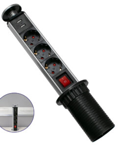 GloboStar® GLOBOSTAR® POWERFOLD 79630 Χωνευτό Πτυσσόμενο Πολύπριζο 5 Θέσεων με 2 x Πρίζες DC 5V USB 3.0 & 3 x EU Schuko Πρίζες Ασφαλείας Childproof AC 220-240V 3000W/13A Max Load με Διακόπτη On/Off IP20 - Μαύρο & Γκρι - Μ8 x Π8 x Υ33cm