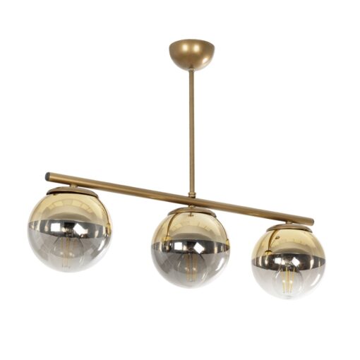 GloboStar® GloboStar® CITY 202-0045 Μοντέρνο Φωτιστικό Οροφής Μπάλα Τρίφωτο 3 x E27 IP20 Χρυσό Μέταλλο με Διάφανο Γυαλί - Μ55 x Π15 x Υ43cm